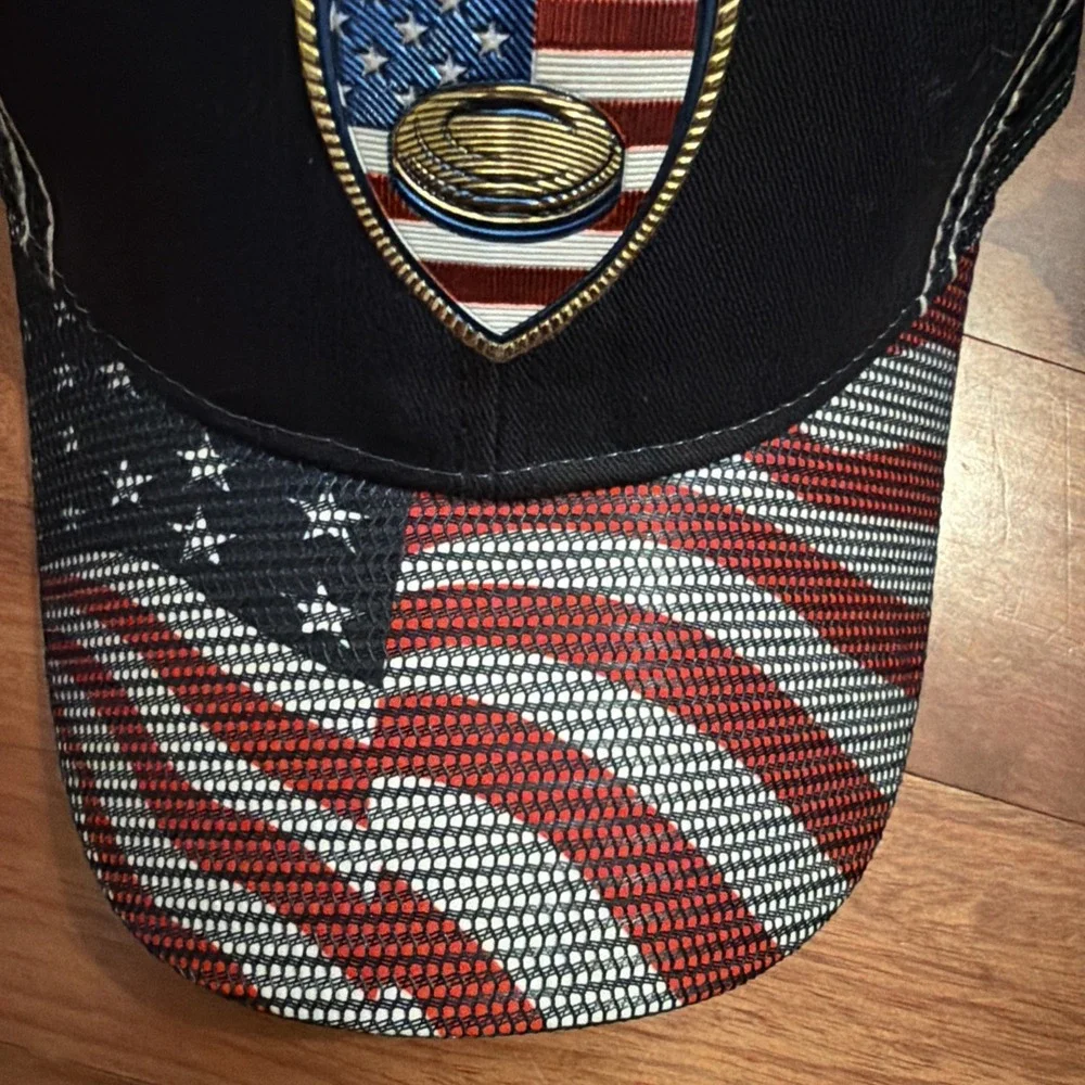 Paramount Apparel Navy Flag Emblem Netted Trucker Hat